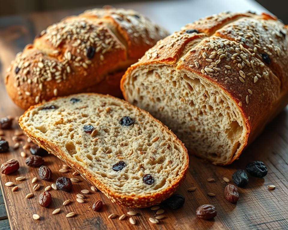 Ambachtelijk meergranenbrood met lijnzaad en rozijnen