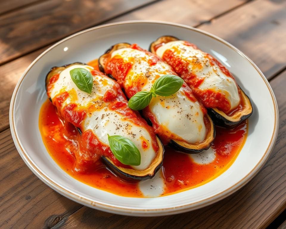 Aubergine parmigiana met een laagje mozzarella