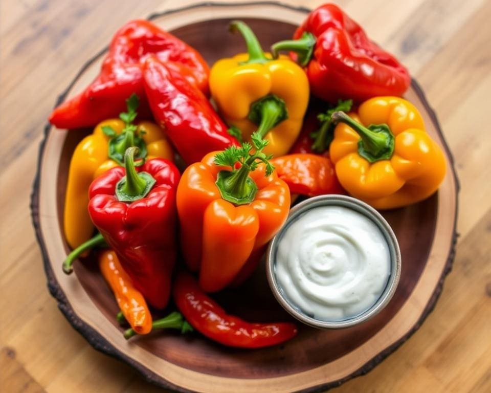 Geroosterde paprika’s met een knoflookdip