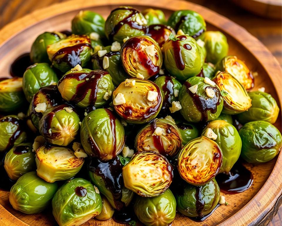 Geroosterde spruitjes met balsamico en knoflook