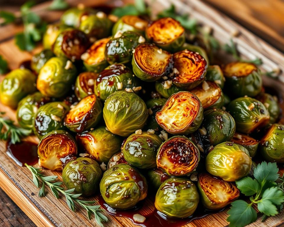 Geroosterde spruitjes met balsamico en knoflook