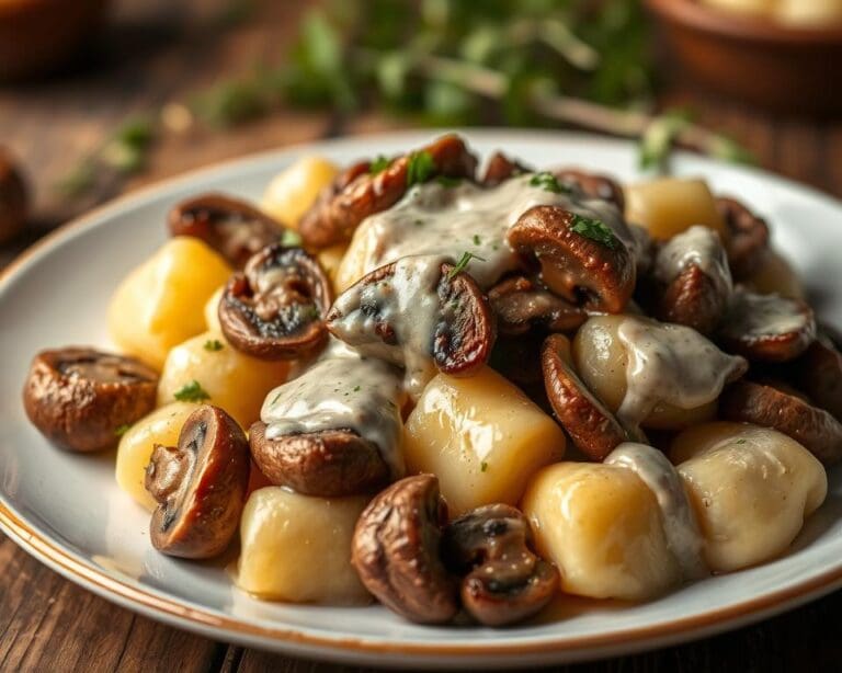 Gnocchi met paddenstoelen en een romige truffelsaus