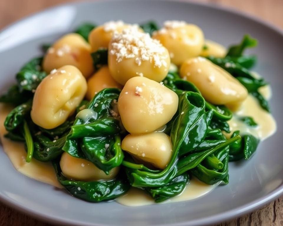 Gnocchi met spinazie en een Parmezaanroomsaus