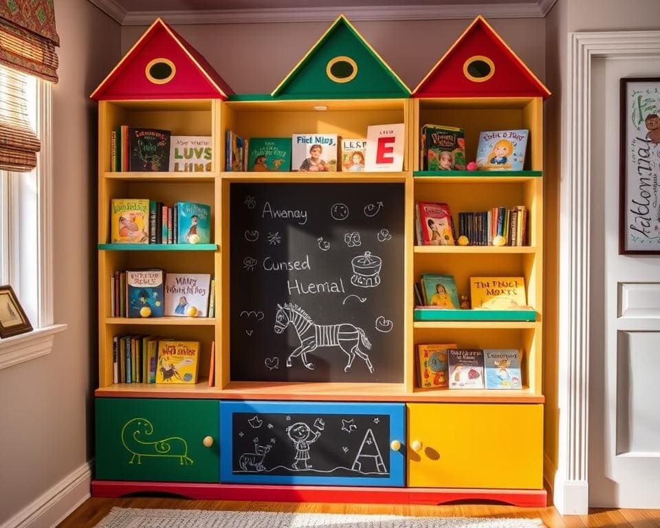 Kinderboekenrekken met een ingebouwd krijtbord