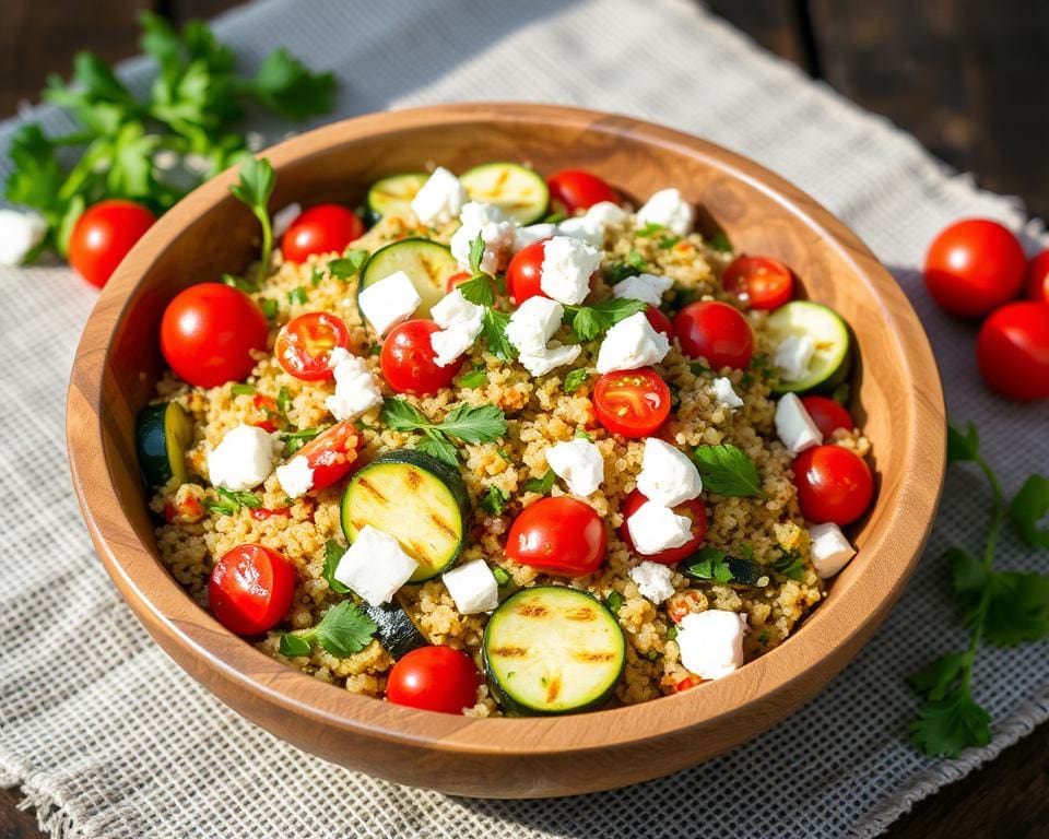 Quinoa salade met gegrilde courgette en feta