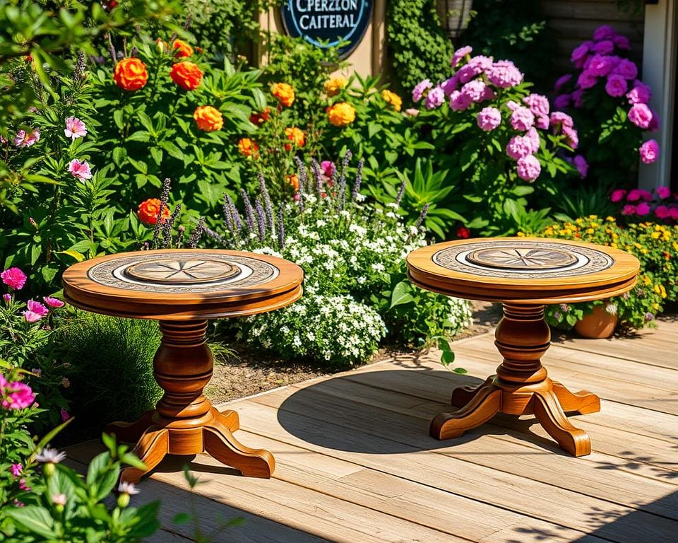 Tuintafels met een geïntegreerde zonnewijzer