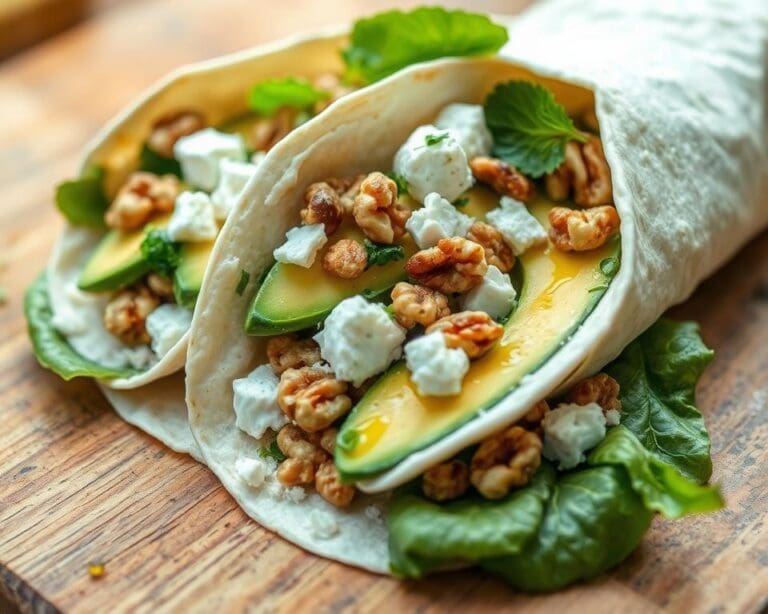 Wrap met avocado, geitenkaas en walnoten