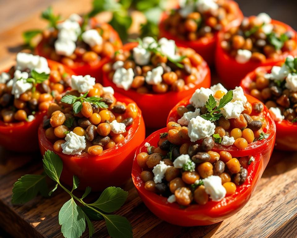 Gevulde tomaten met linzen en feta