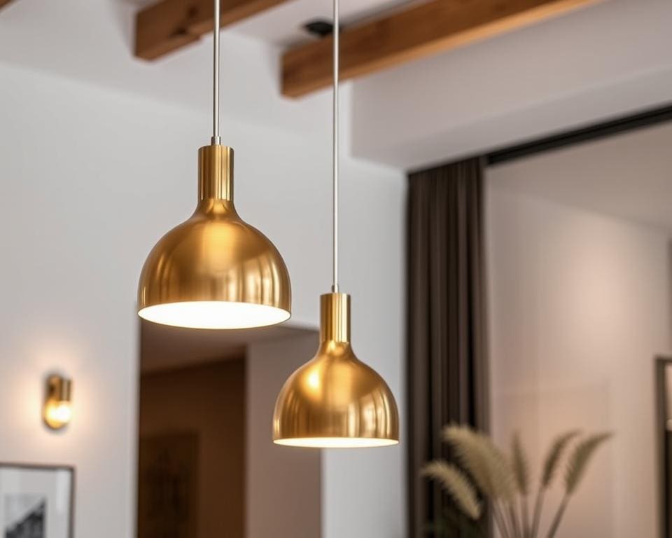 Hanglampen met een moderne, gouden afwerking