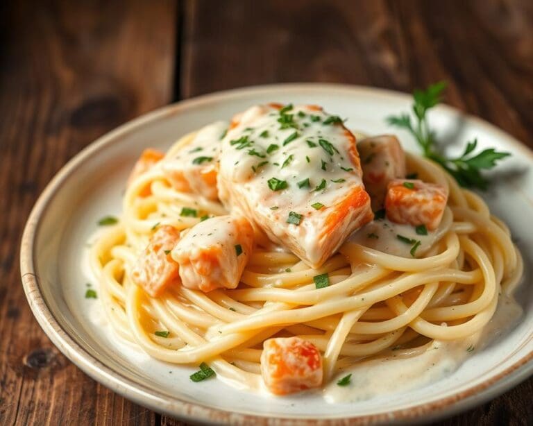 Pasta met zalm en een romige citroensaus