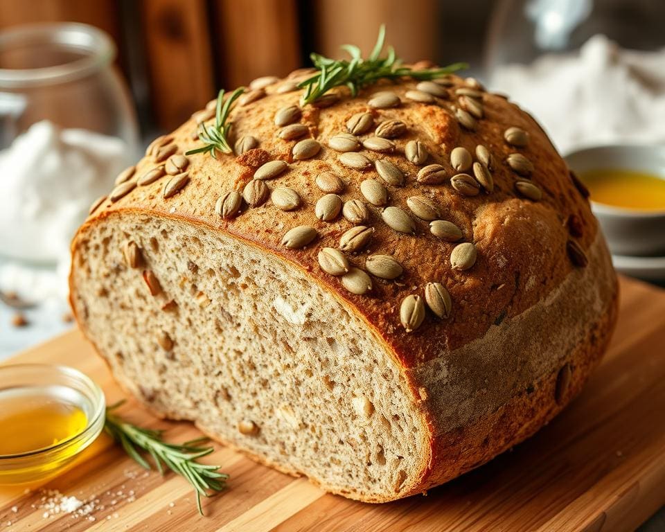 Volkoren zuurdesembrood met pompoenpitten en rozemarijn